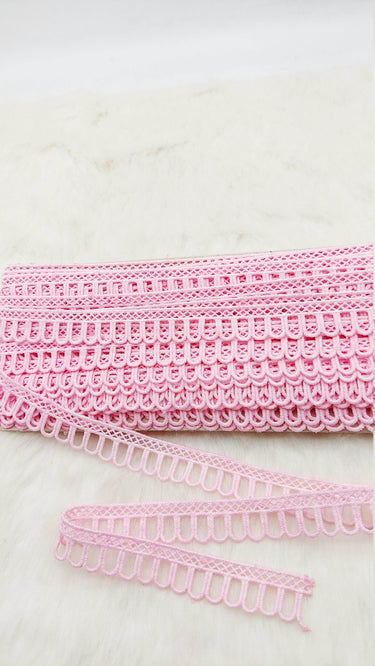 9 Yards Pink Embroidery Cotton Lace Trim, Approx. 20mm Wide, Fringe Trim